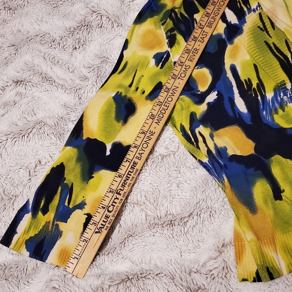 Calvin Klein Blue Green Yellow Silk Blend Knit Open Front Cardigan Top Medium - Picture 6 of 7